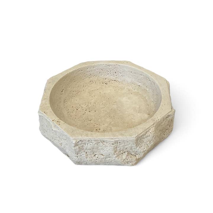 HAAND Craft – Prato/tigela decorativa por atacado – Tigela Decorativa de Mármore Travertino Bege - 28 cm, Forma Octogonal3