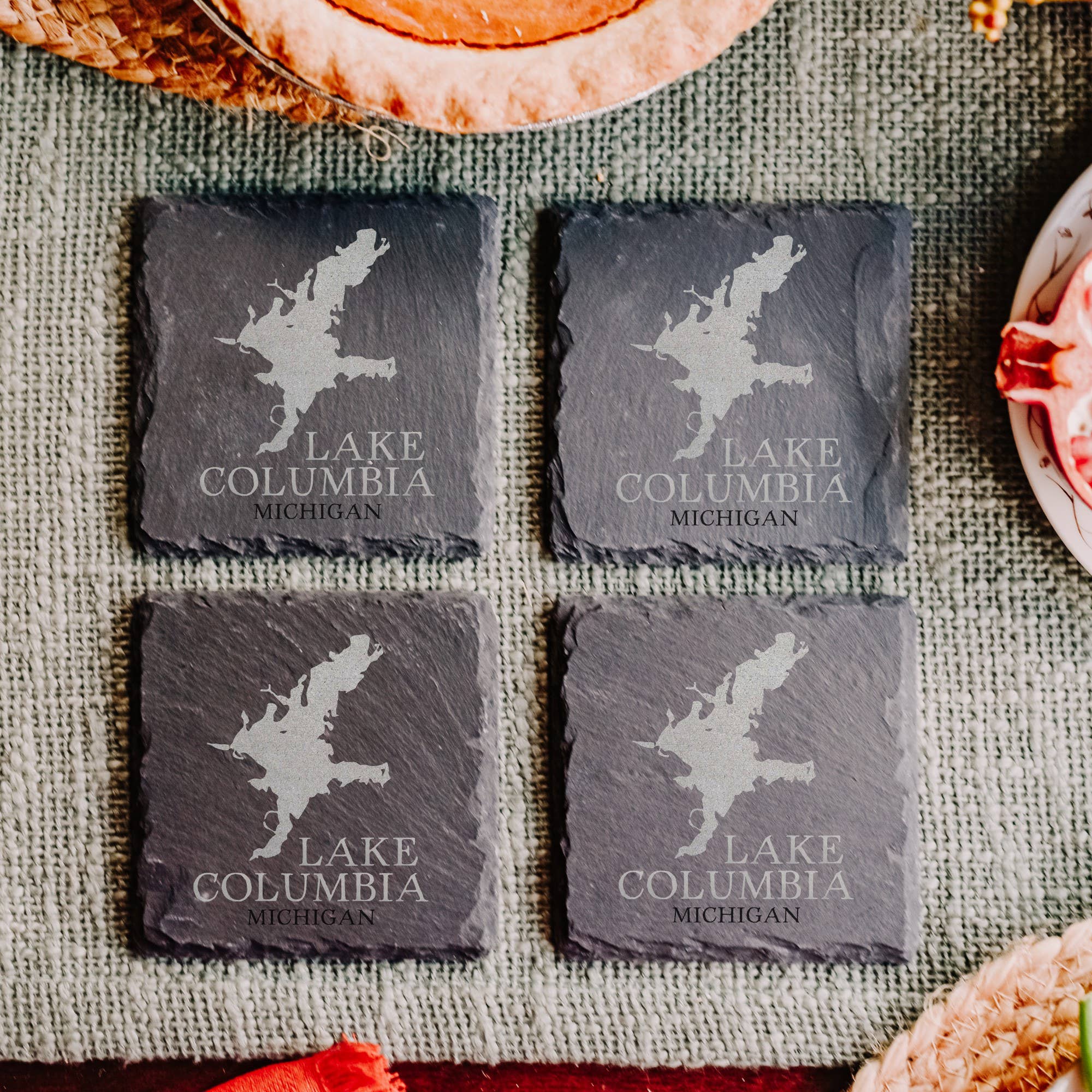 The Lillie Pad - Wholesale Coasters - Custom Lake Map Coasters Set of 4  - Natural Slate Coasters1