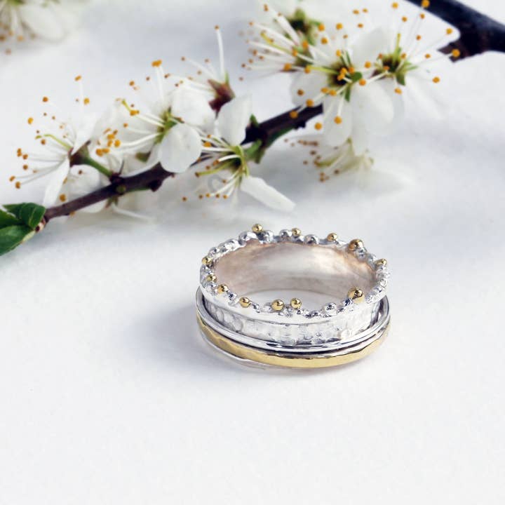 Banyan Jewellery - Wholesale Band/Stacked Ring - Handmade Crown Mixed Metal Spinning Ring7