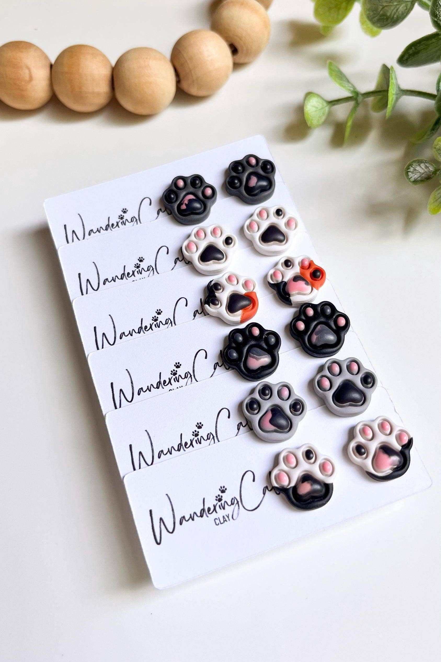 WanderingCalicoClay - Wholesale Stud/Post Earrings - Cat Paw Print Clay Stud Earrings for Cat Lovers5