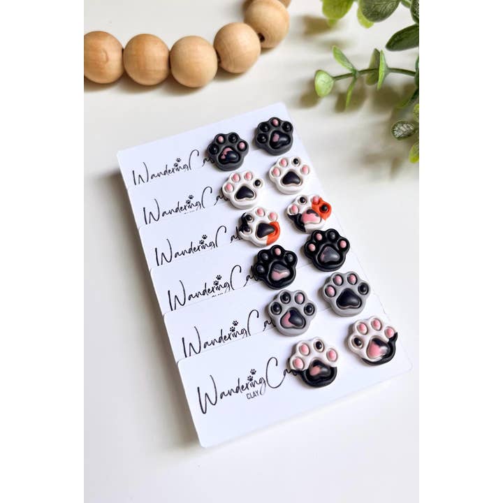 WanderingCalicoClay - Wholesale Stud/Post Earrings - Cat Paw Print Clay Stud Earrings for Cat Lovers5