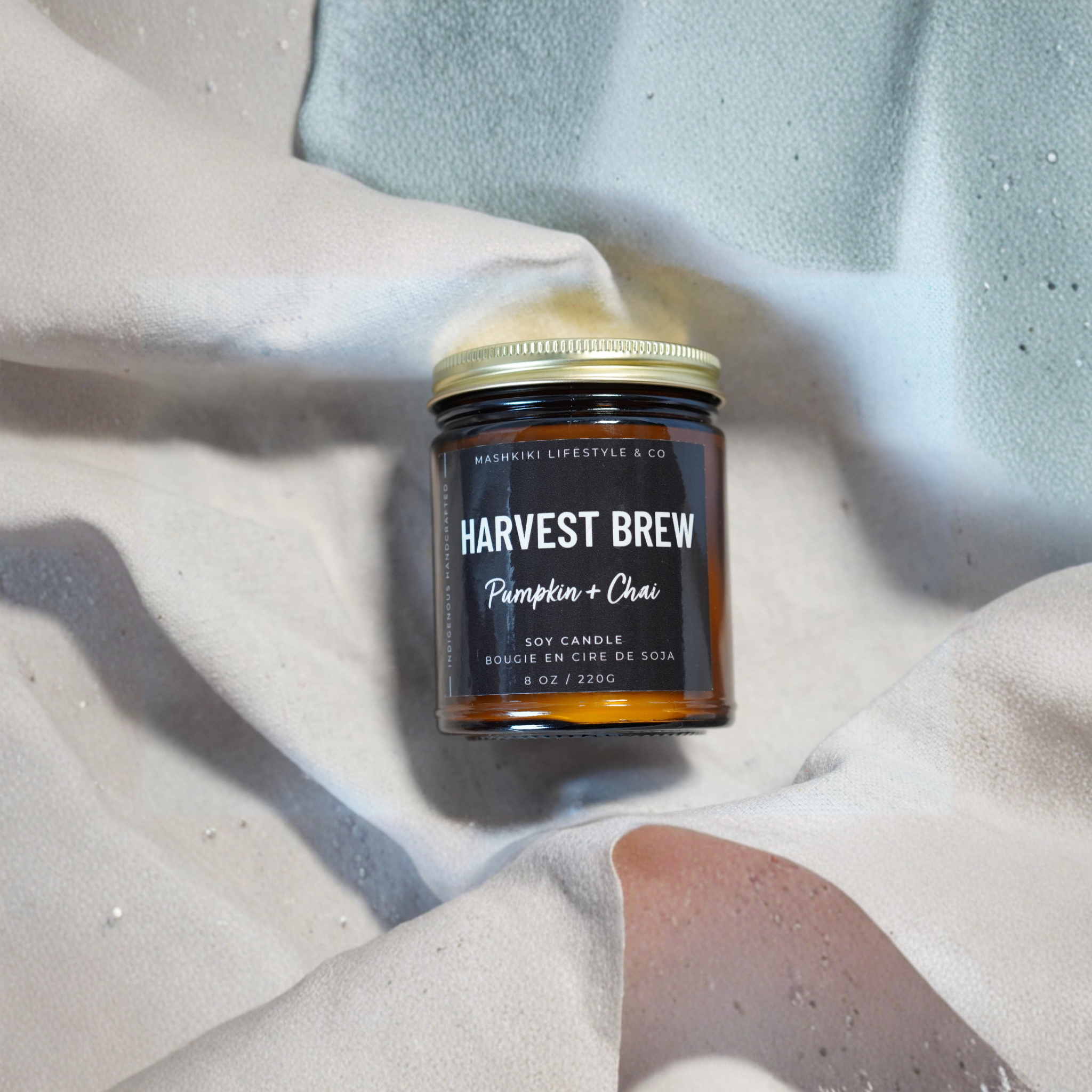 Mashkiki Lifestyle & Co. - Wholesale Jar/Filled Candle - Harvest Brew | Pumpkin + Chai - 8oz. Amber Glass Soy Candle3