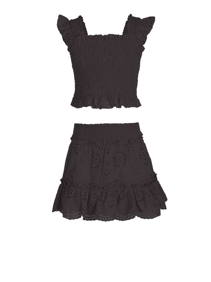 Girls Kayla Skirt Set In Black Eyelet for wholesale by Change of Scenery