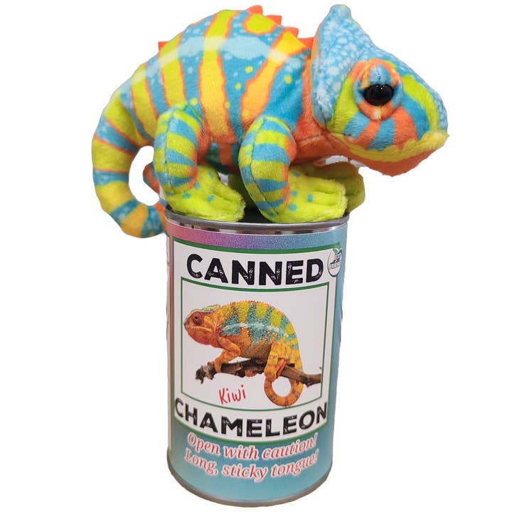 Canned Gifts - Wholesale Stuffed/Plush Toy - Kids & Baby - Kiwi the Canned Chameleon Stuffed Animal Plush w/Funny Jokes