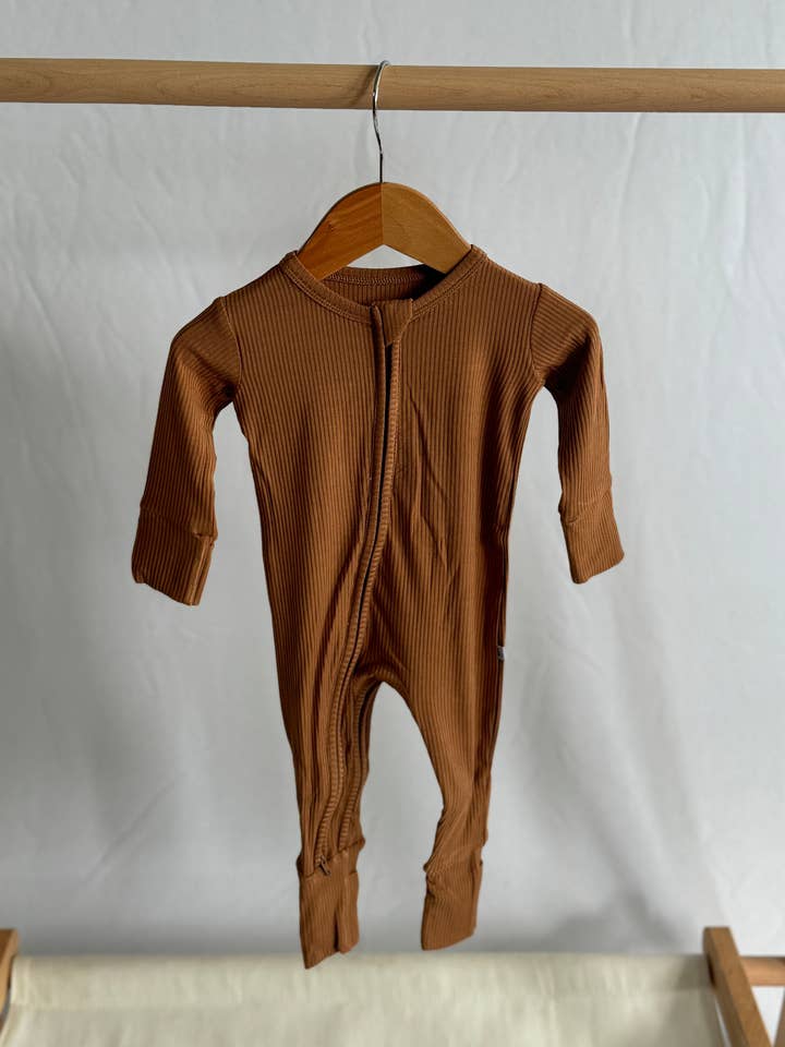 Ribbed Chocolate Zippy PJ for wholesale by Jettson Cole LLC