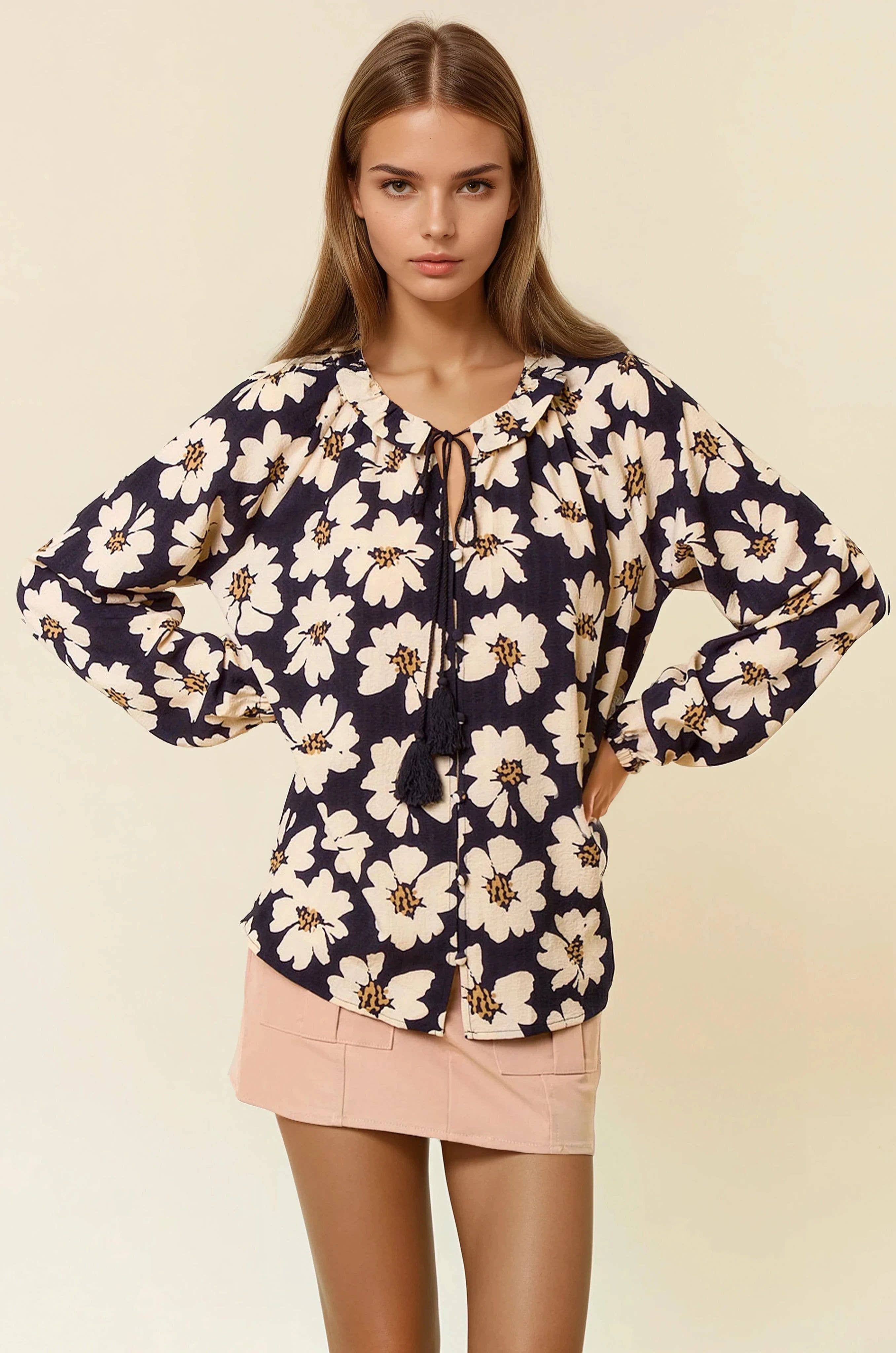 Doe and Rae - Vente Chemisier – femme - Blouse boutonnée à manches longues à imprimé floral - 44646T1