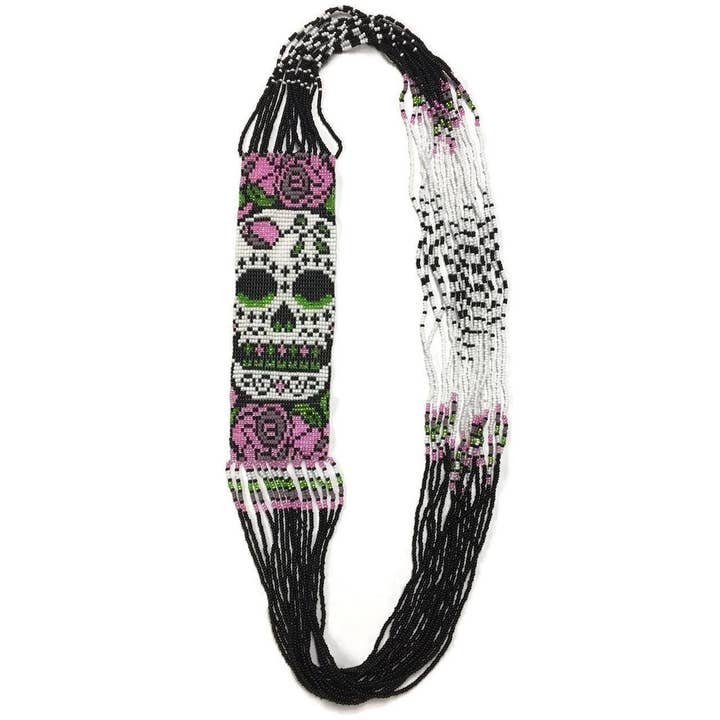 Sugar Skull Seed Bead Necklace - Guatemala for wholesale by Lumily