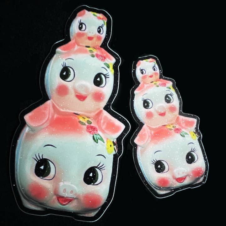 Triple Piglet Family Glitter Sticker for wholesale by Aimee Miller Art