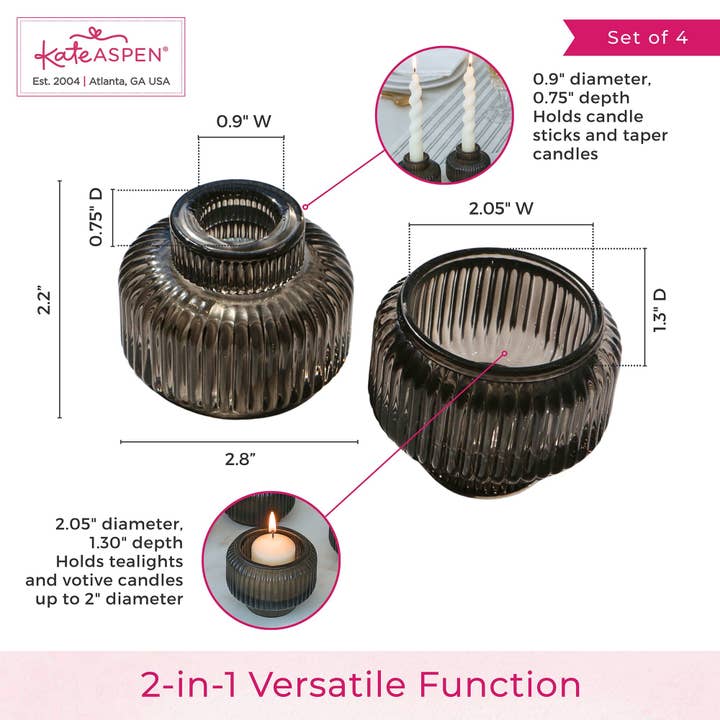Kate Aspen - Wholesale Candle holder - 2-In-1 Fluted Smoke Grey Glass Taper Candlestick Candle Holders (Set Of 4)6