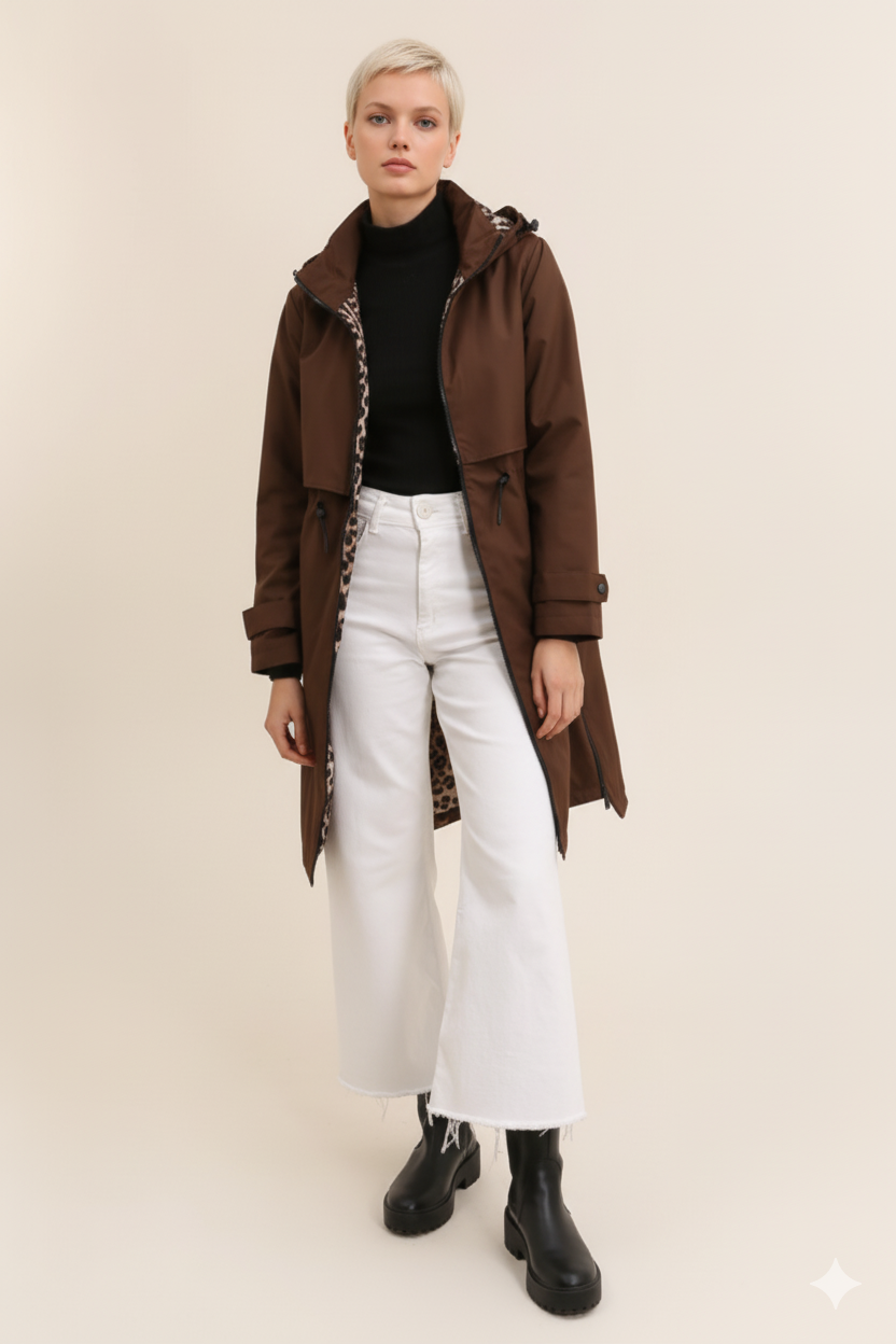 Attrait Paris - Wholesale Windbreaker - Women's - Leopard lined waterproof long jacket17