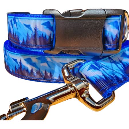 Rocky Mountain Hound - Wholesale Pet Collar - Dog - 1" Mountain Tree Blue Dog Collar, Leash, or Martingale