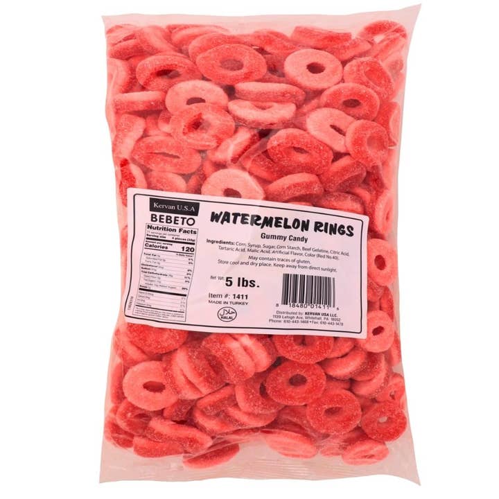 Long Island Candy Factory – wholesale Gelégodis – Kervan Vattenmelonringar 5 Pund påse
