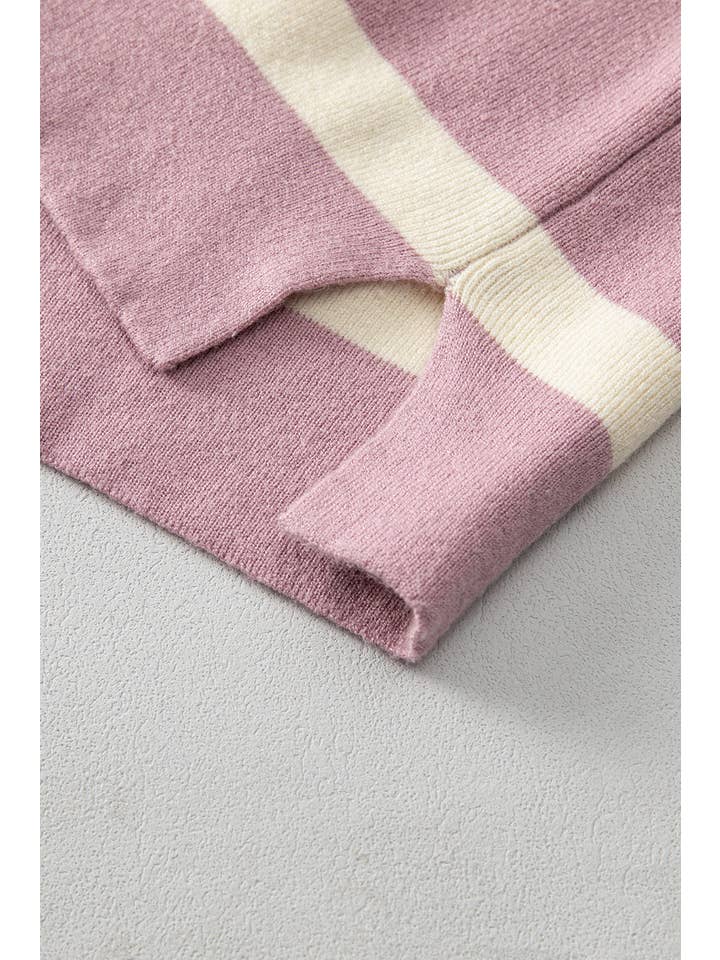 Amaryllis Apparel - Wholesale Tunic Sweater - Women's - Stripe Colorblock Oversized Sweater15