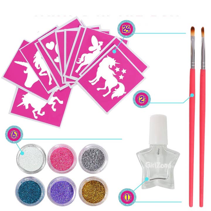 GirlZone 33 Fun Pieces Unicorn Glitter Tattoo for Kids for wholesale by Creative QT