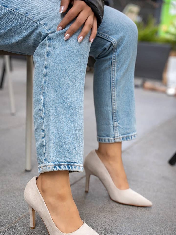 Women'S Beige Suede Stiletto Heeled Shoes, Special Day for wholesale by LAMİNTA