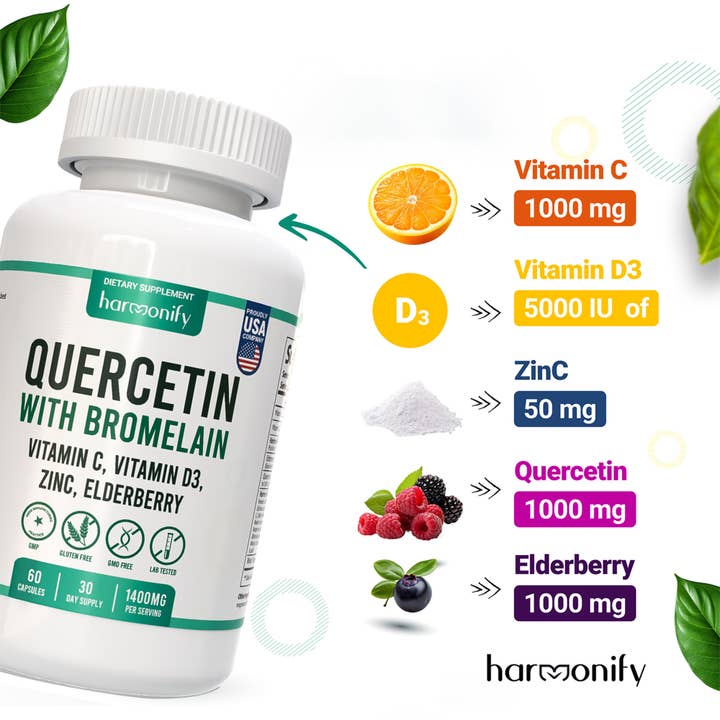 HARMONIFY - Venta al por mayor Suplementos/vitaminas para beber - HARMONIFY Complejo de Quercetina con Bromelina, Zinc y Saúco4
