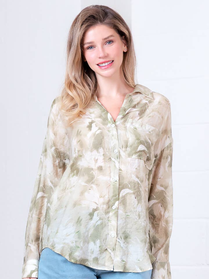 Camicia stampata con bottoni AT82012T-17-L/S e una tasca laterale per la vendita all'ingrosso da parte di Taelynn