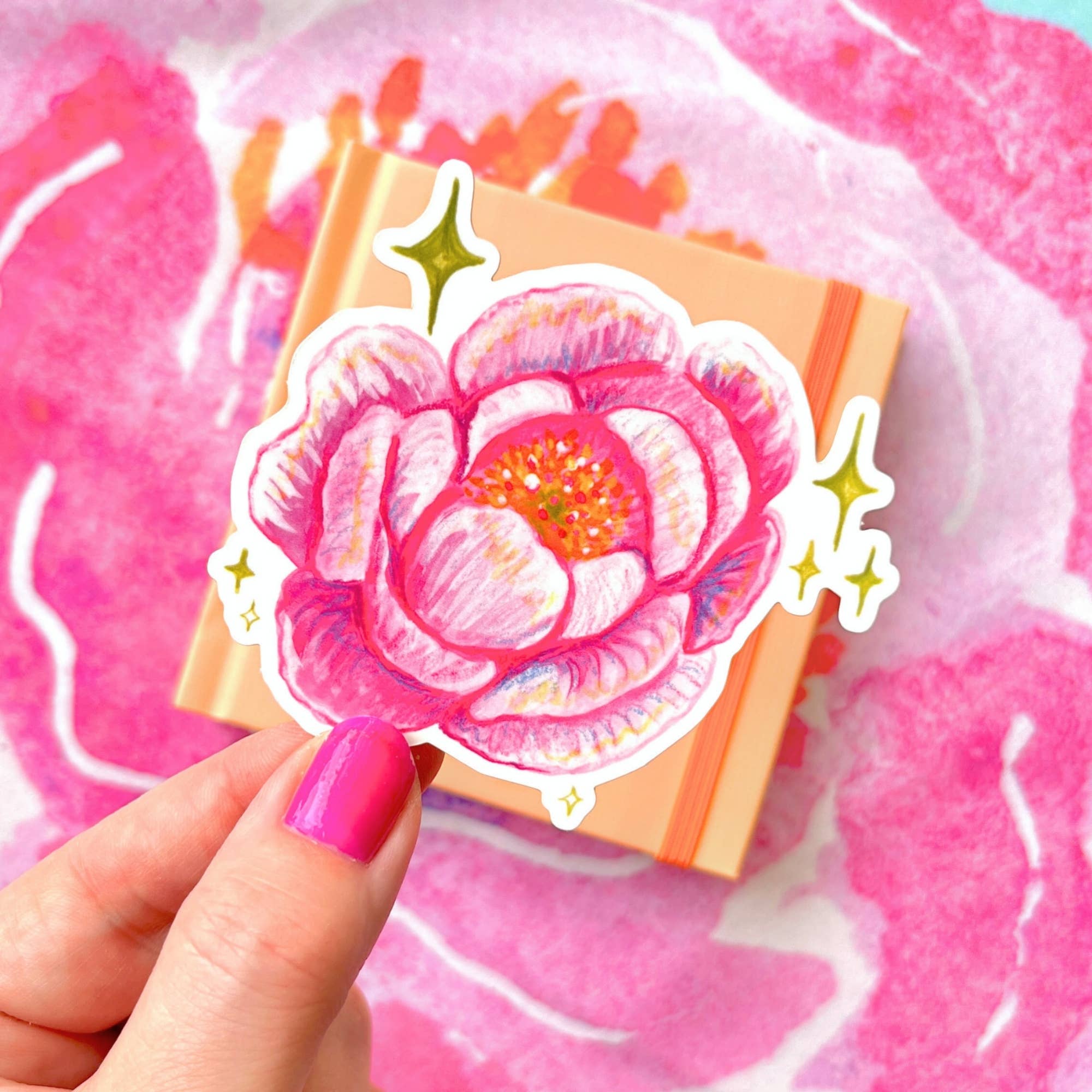 The Swimming Owl - Wholesale Sticker - Pink Peony Sticker | Weatherproof Matte Vinyl2