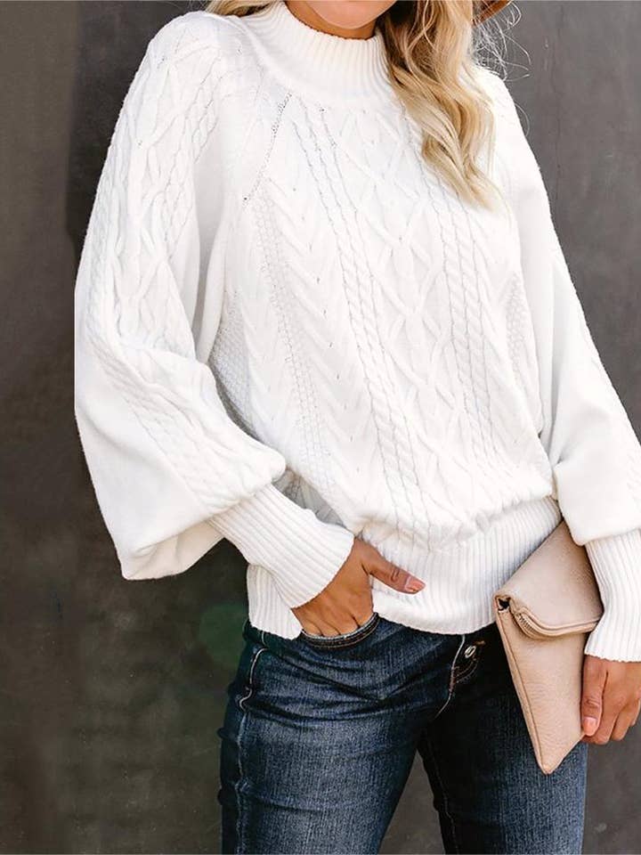 Mid-neck jacquard thick knit sweater for wholesale by Rosa Clothing