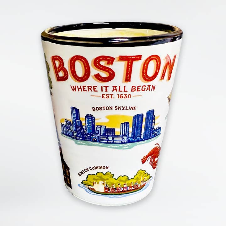 Boston Vintage Icons Shot Glass for wholesale by Commonwealth Souvenirs