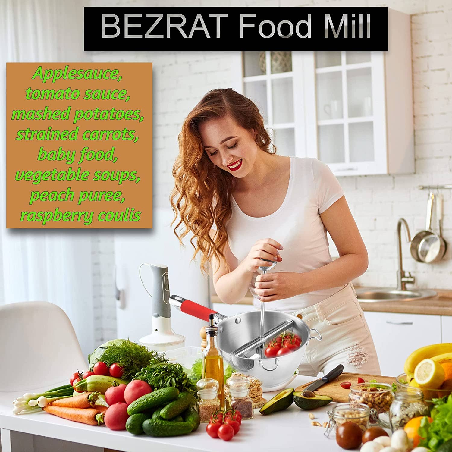 Bezrat - Wholesale Kitchen Tool/Gadget - Food Mill with 3 Food Grinder Discs & Bowl (Red)6