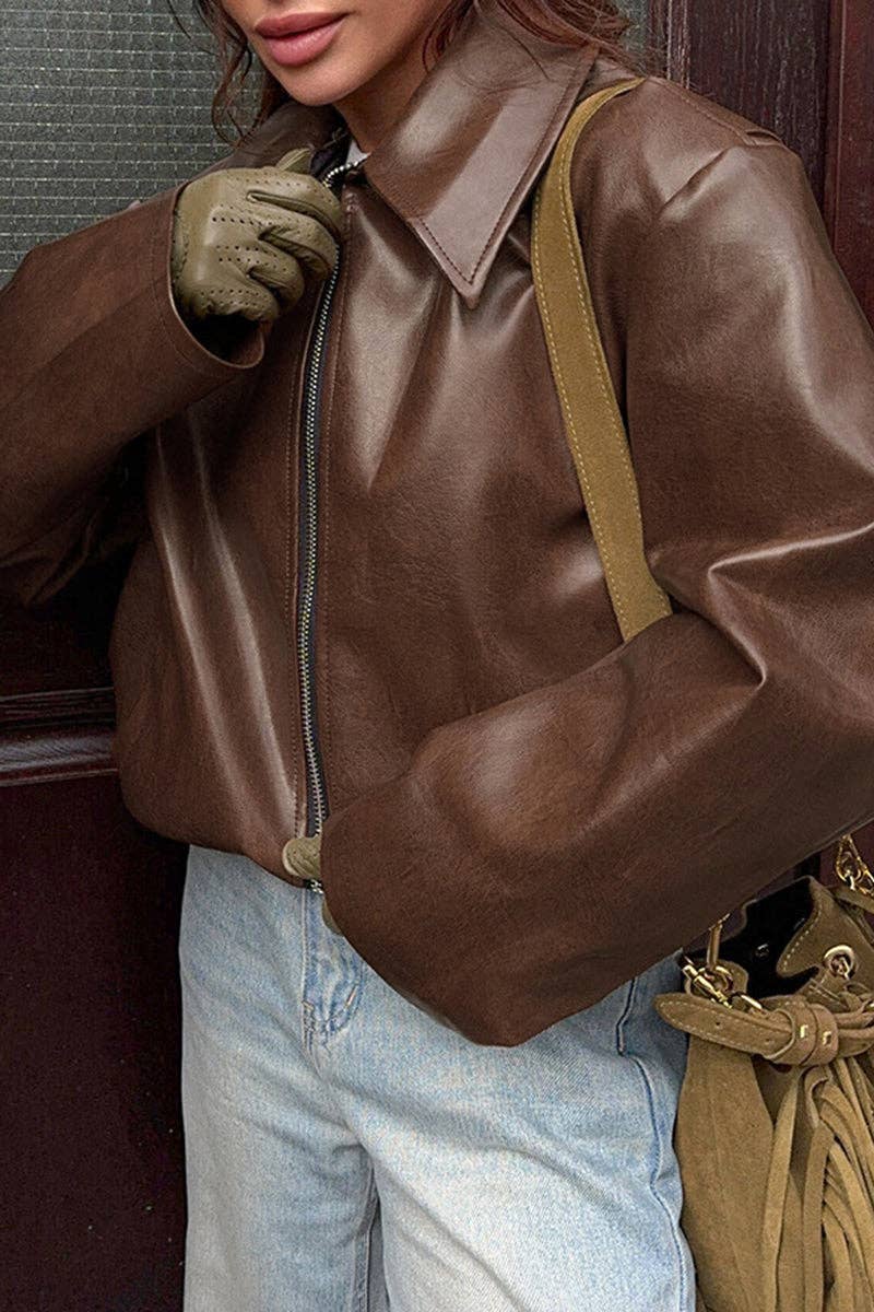 Mccolin – Großhandel Lederjacke – Damen – Reißverschluss-Front Kurz geschnittene Kunstlederjacke1