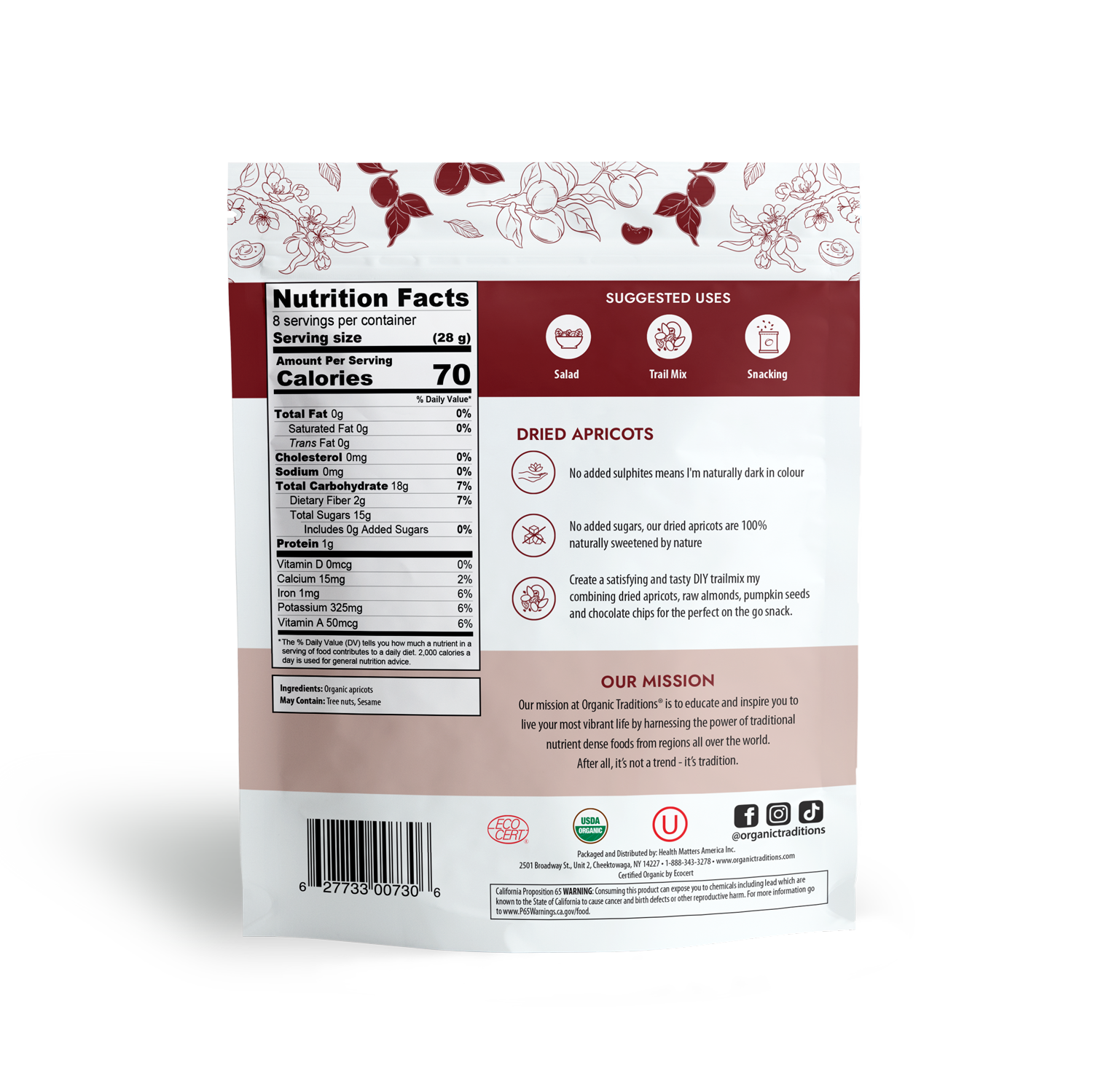 Organic Traditions - Wholesale Dried/Dehydrated Fruit - Dried Apricots - 8 oz (227g)1