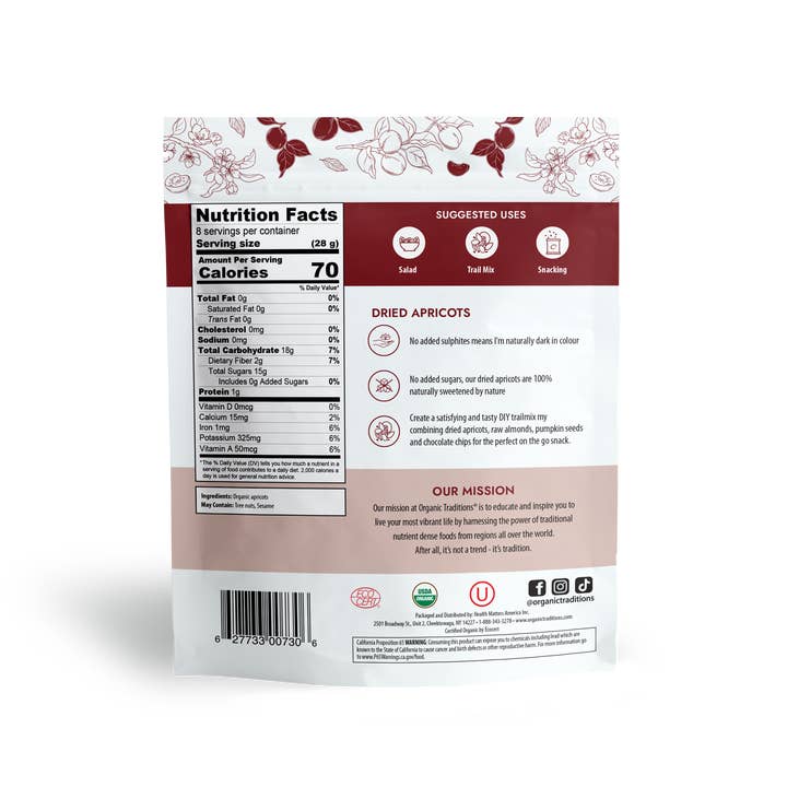 Organic Traditions - Wholesale Dried/Dehydrated Fruit - Dried Apricots - 8 oz (227g)1