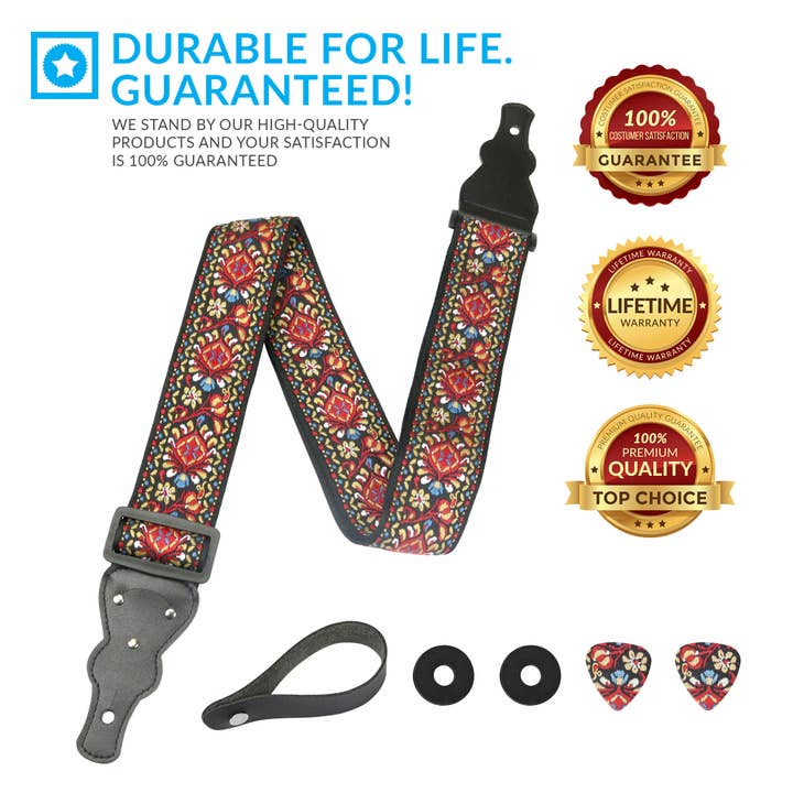 Gradzo - Wholesale Guitar strap – Unisex - Red Vintage Woven Guitar Strap4
