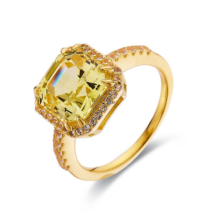 FCJ Jewelry LLC - Wholesale Multi-Stone Ring - Gold Plated Silver Created Yellow Sapphire Halo Ring1