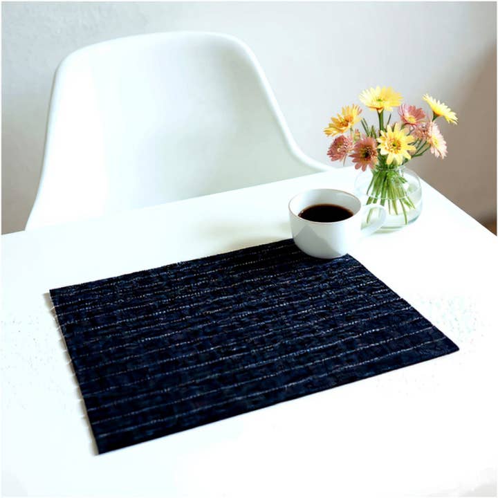 2-Piece Rectangular Woven Placemat with Subtle Horizontal Stripe Texture for wholesale by AK Brand