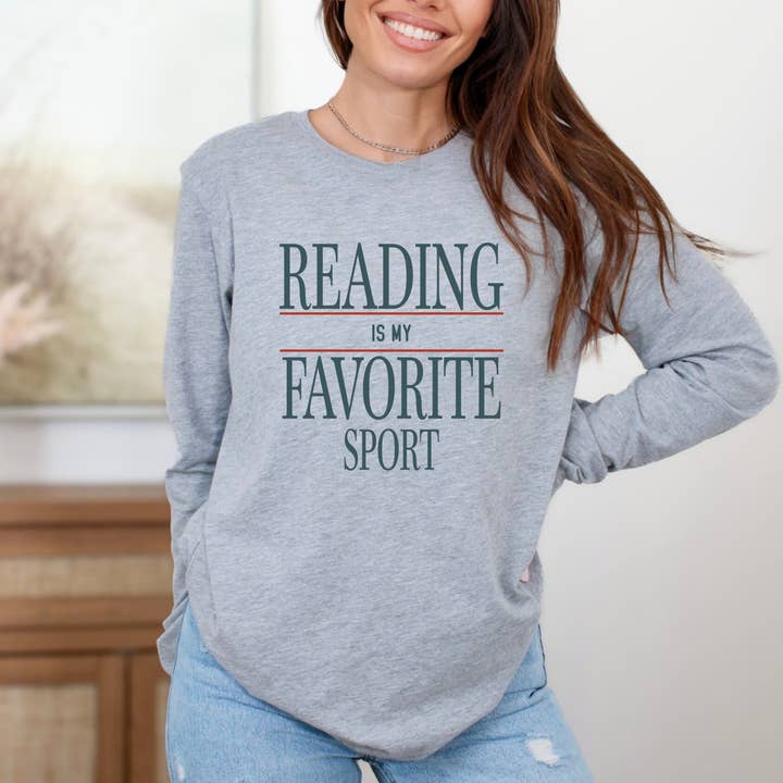 Langarmshirt mit Grafik "Lesen ist mein Lieblingssport" für den Großhandel von Eleven Fashion