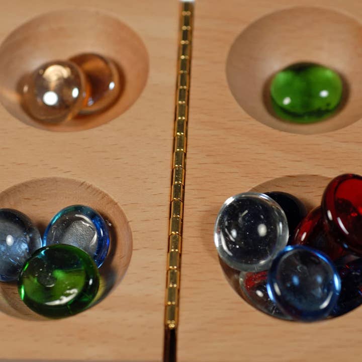 Wood Expressions - Wholesale Board Game - Solid Wood Folding Mancala with Glass Stones - 18 in.