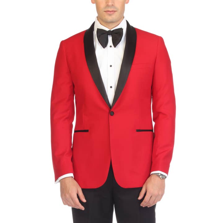 Ferrecci Men's Reno Red/Black Slim Fit Shawl Lapel 2 Piece Tuxedo Suit Set for wholesale by Ferrecci