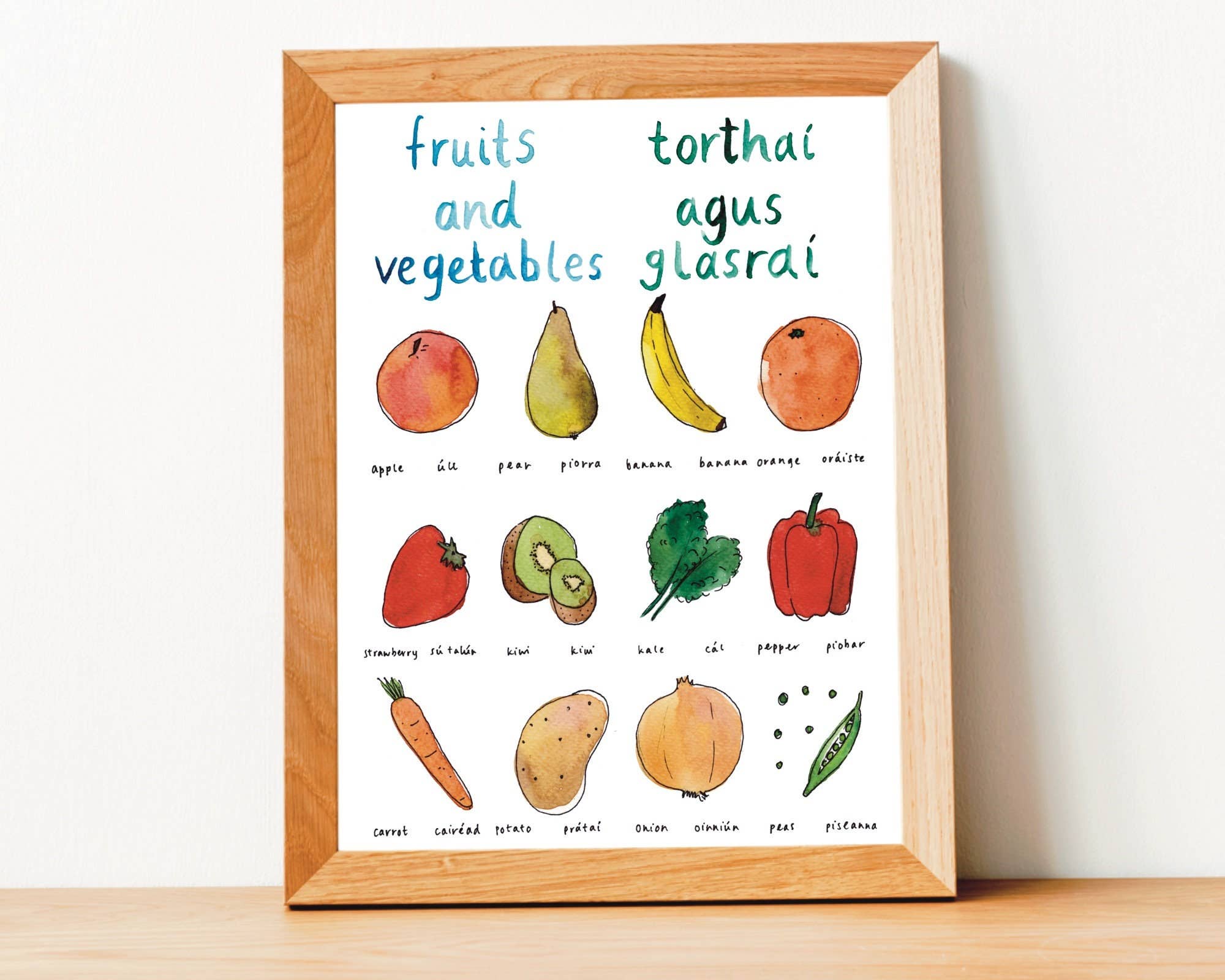 Hannah Lloyd Art - Wholesale Art Print - Kids & Baby - A4 Irish print – Fruits & Vegetables – Torthaí agus Glasraí2