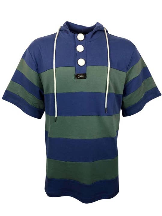 Striped Hooded Tee - Dark Green/Dark Blue for wholesale by Zein