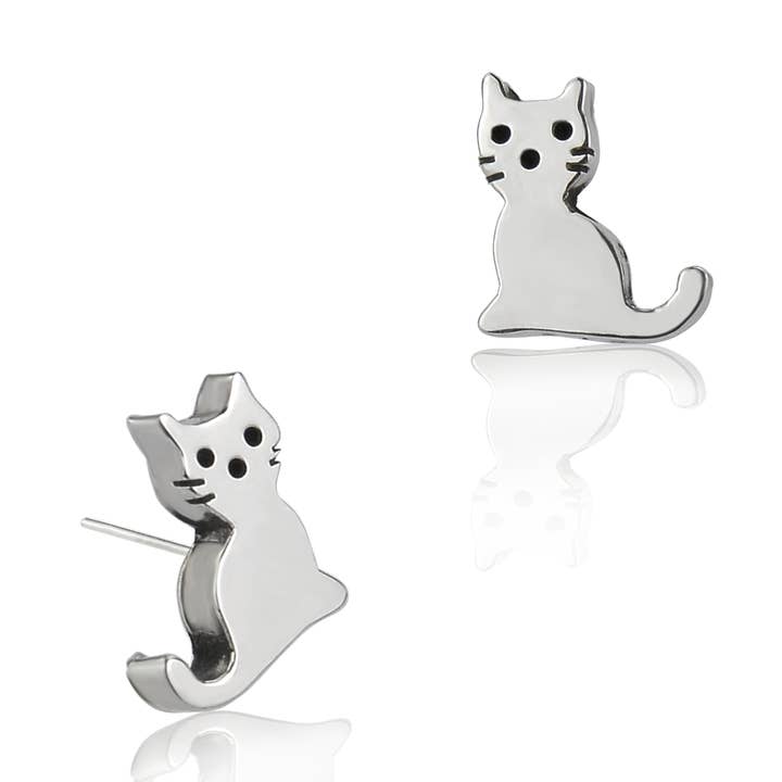 Sterling Silver Mini Cat Stud Earrings for wholesale by De Mexico