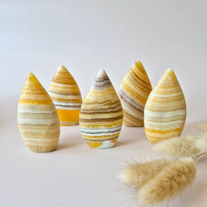 Moonlight Gemstones - Wholesale Spiritual Stone/Crystal - Yellow Calcite - Teardrop Shaped Standing Gemstone Crystal Flame