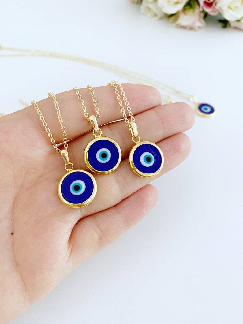 Evileyefavor - Venta al por mayor Collares con colgantes/abalorios - Collar ojo turco azul con cuenta Murano y cadena dorada6
