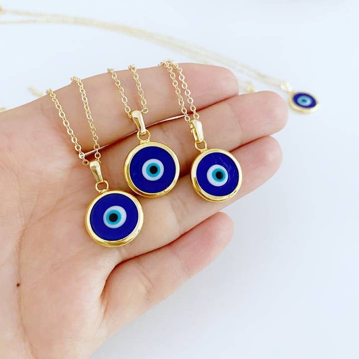 Evileyefavor - Venta al por mayor Collares con colgantes/abalorios - Collar ojo turco azul con cuenta Murano y cadena dorada6