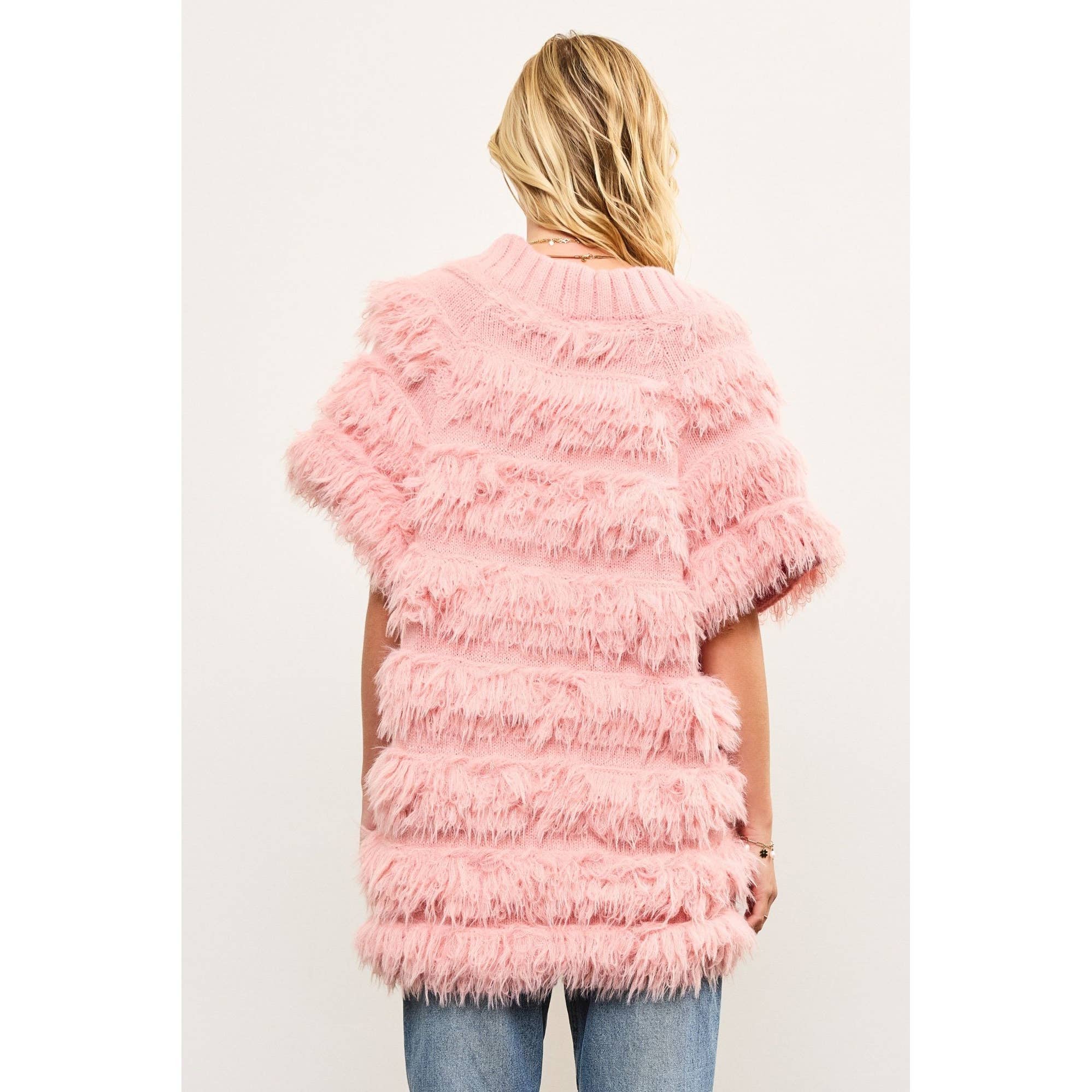 Blue Bunny Inc – wholesale Jacket – Women's – Fringe Shaggy Cap Sleeve Sweater Jacket9