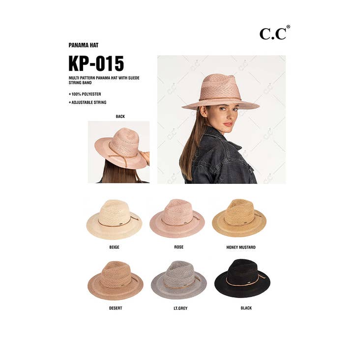 Hana - Wholesale Straw Hat - Women's - C.C Multi Pattern Suede String Band Panama Sun Hat