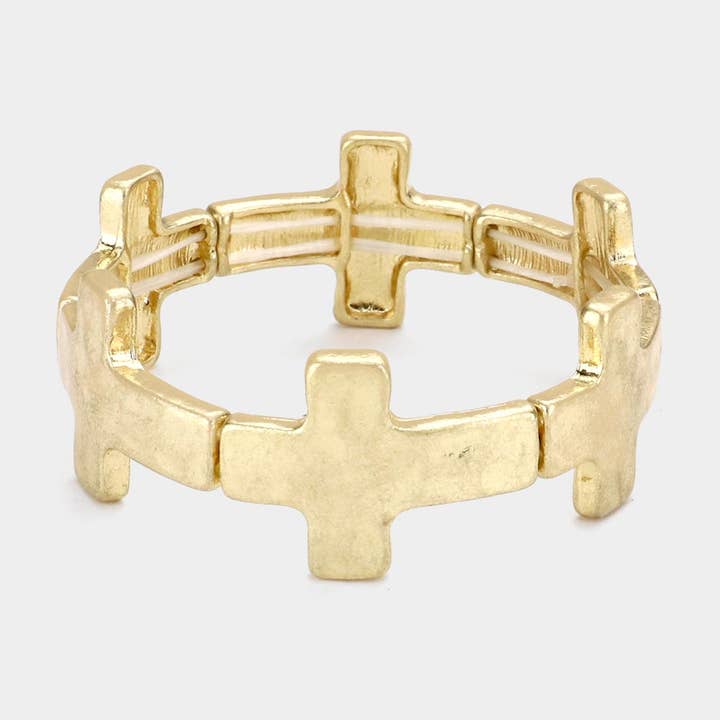 Sensibling Corp. - Wholesale Bangle Bracelet - Worn Metal Cross Stretch Bracelet