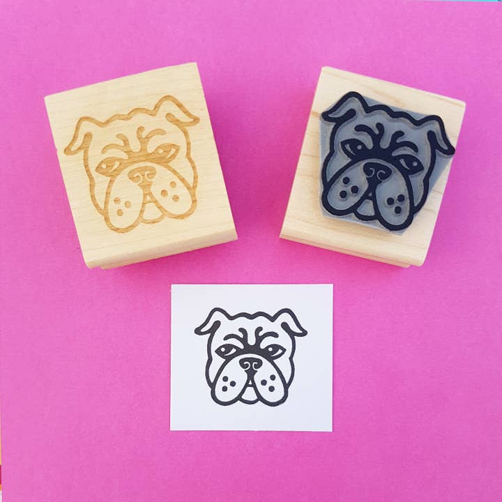 Tampon en caoutchouc Bulldog anglais pour la vente par Skull and Cross Buns Rubber Stamps