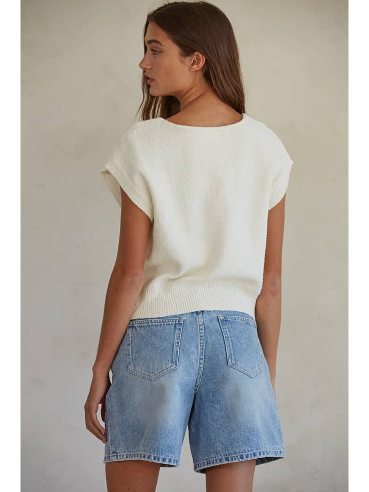 Ivory W1467 | Knit Sweater V-Neck Sleeveless Vest Top for wholesale on Faire