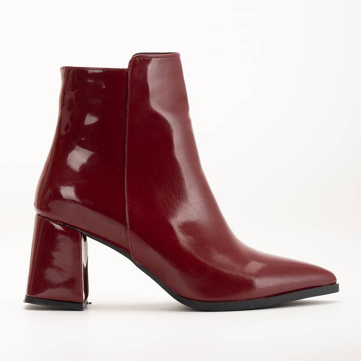 Edith - Bottines vernies bordeaux pour la vente par Prologue Shoes