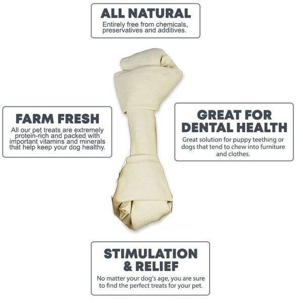 Hotspot Pets - Wholesale Pet Treats - Dog - 6-7'' Natural White Knotted Rawhide Bone Dog Chew Treats 6ct5