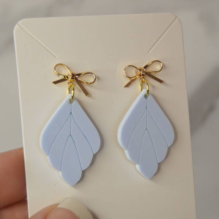Blue Leaf Earrings, Drop Earrings, Dangle Earrings, Statement Earrings, Gifts for Her, Elegant Earrings, Earrings With a Bow for wholesale by The Adorned Fox