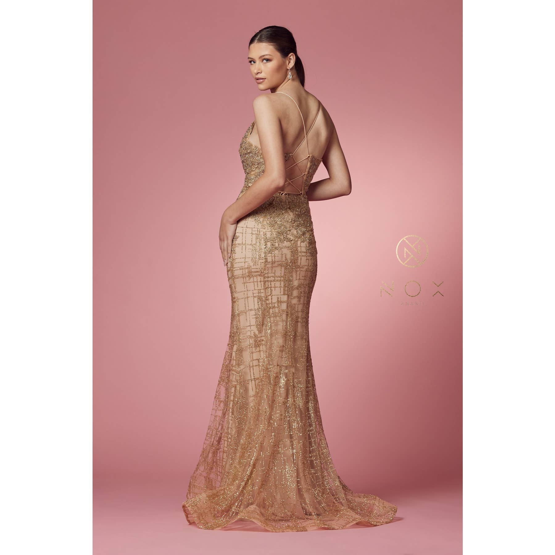 Noxanabel - Wholesale Formele jurk - Dames - Glamoureuze Glinsterende V-Hals Damesjurk R282-16