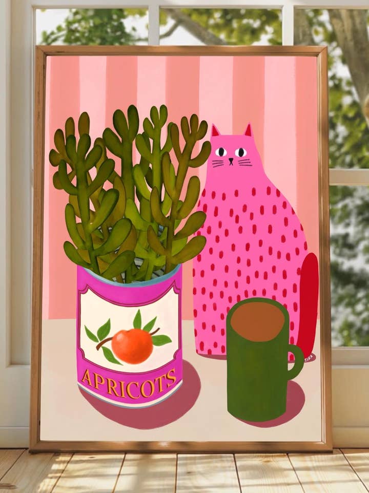 Pink Cat Art Print: Colourful Feline Illustration for wholesale by The Paper Tail